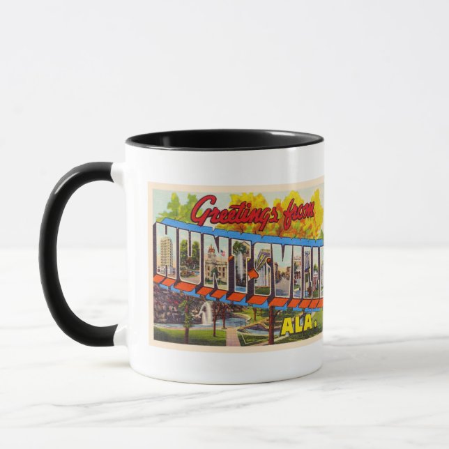Huntsville Alabama Vintage Large Letter Postcard Mug (Left)