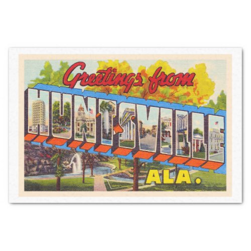 Huntsville Alabama Vintage Large Letter Postcard Tissue Paper
