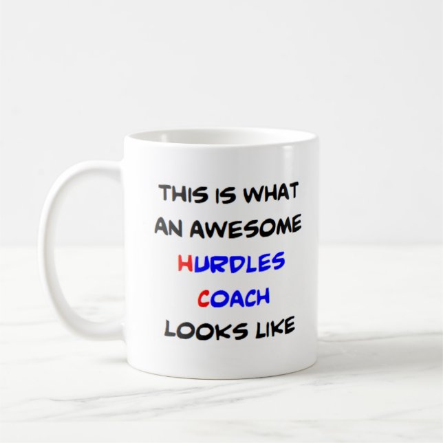 hurdles coach, awesome coffee mug (Left)