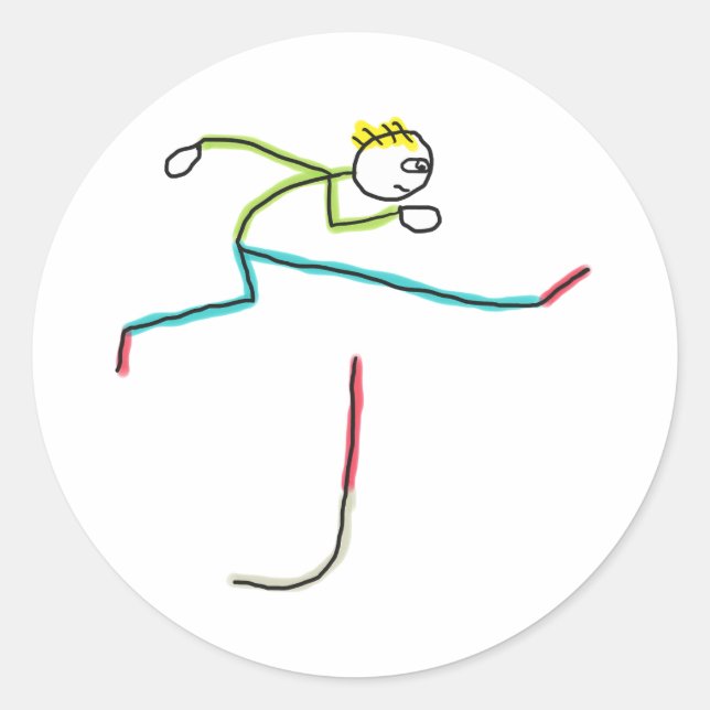 Hurdling Stickman Classic Round Sticker (Front)
