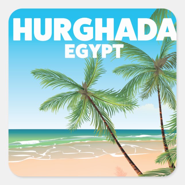 Hurghada Egypt travel poster Square Sticker (Front)