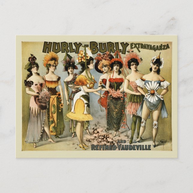 Hurly-Burly Extravaganza and vaudeville vintage Postcard (Front)