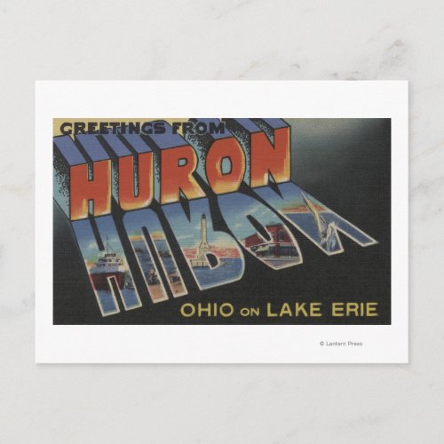 Huron Ohio _ Lake Erie _ Large Letter Scenes Postcard