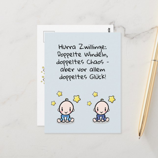 Hurra Zwillinge, Glückwunsch Geburt, 2 Jungs,   Postcard (Front/Back In Situ)