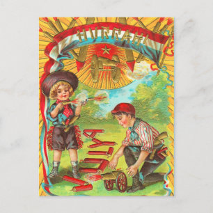 Hurrah 4th of July Fireworks Postcard