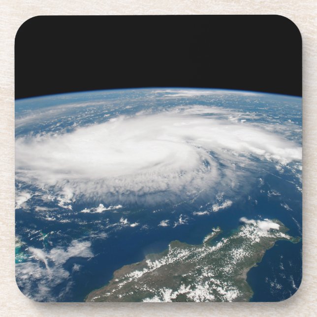 Hurricane Dorian Over The Atlantic Ocean. Beverage Coaster (Front)