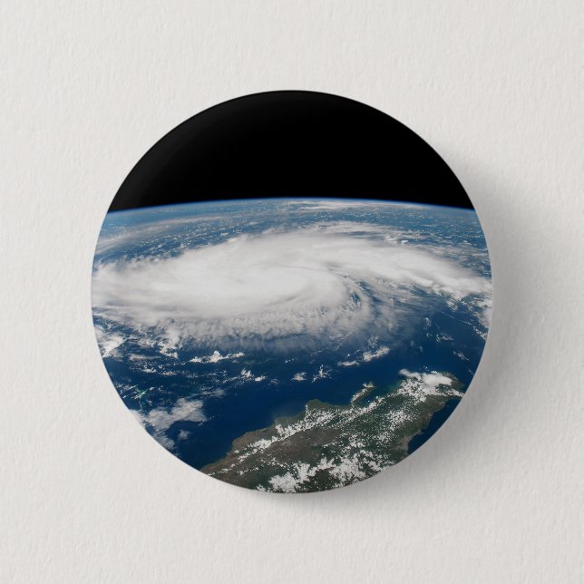 Hurricane Dorian Over The Atlantic Ocean. Button (Front)
