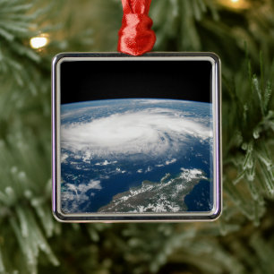 Hurricane Dorian Over The Atlantic Ocean. Metal Ornament