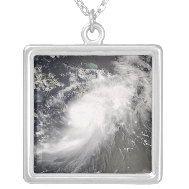 Hurricane Gustav over Hispaniola Silver Plated Necklace (Front)
