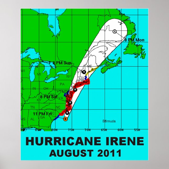 Hurricane Irene Path August 2011 Poster Print 36 b (Front)
