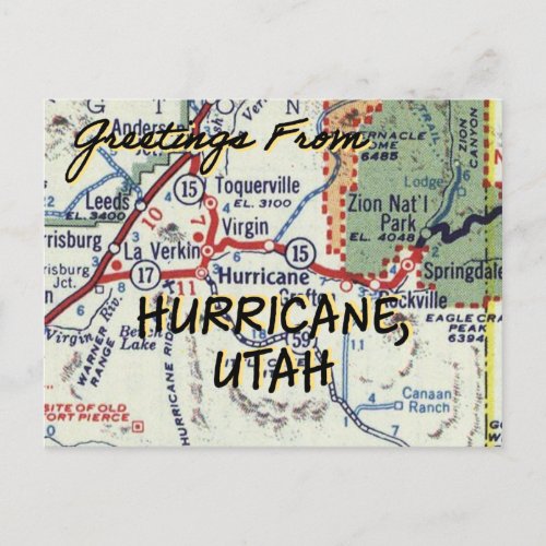 Hurricane Utah Vintage Map Postcard