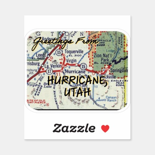 Hurricane Utah Vintage Map Sticker