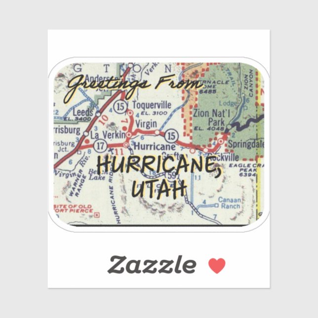 Hurricane Utah Vintage Map Sticker (Sheet)