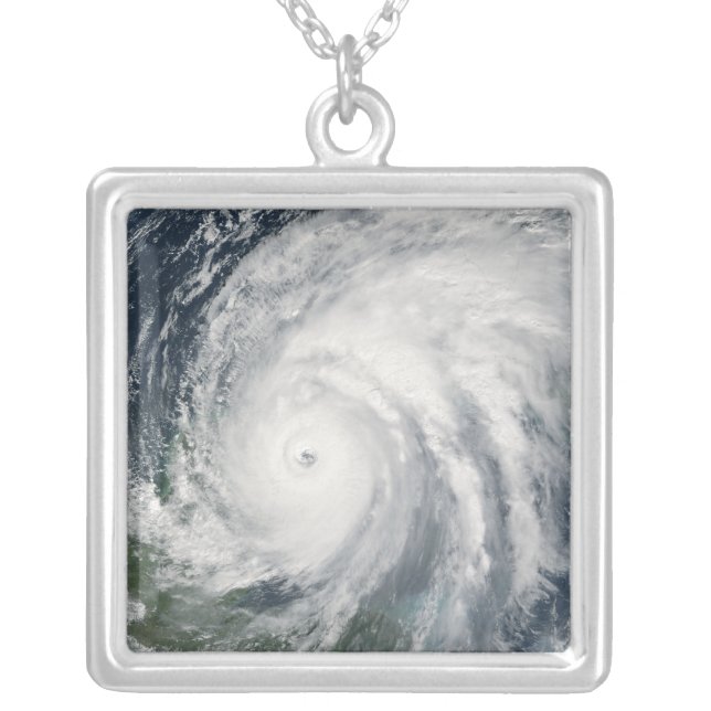 Hurricane Wilma over Mexico Silver Plated Necklace (Front)