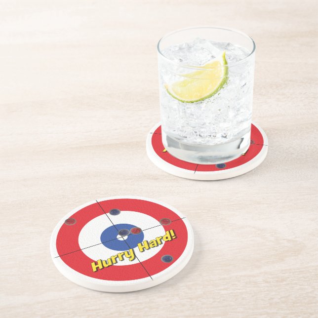 "Hurry Hard!" Sandstone Coaster - (Red) (Side)
