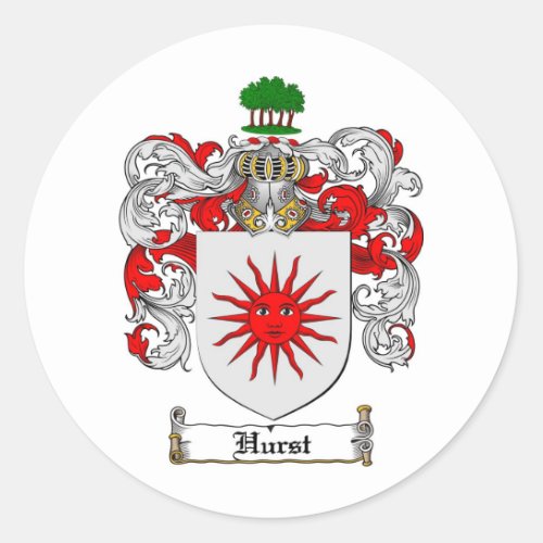 HURST FAMILY CREST _  HURST COAT OF ARMS CLASSIC ROUND STICKER