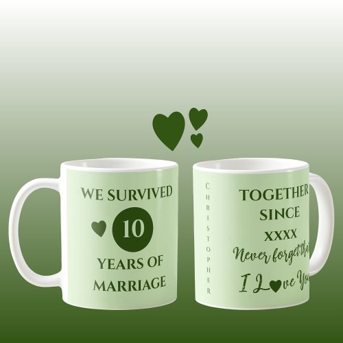 Husband 10 years of marriage est year green coffee mug