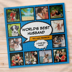 Husband 12 Photo Collage Comic Book Fun Blue Jigsaw Puzzle