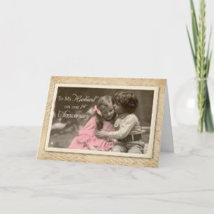 Husband 1st Anniversary, Vintage Sweet Kiss Card