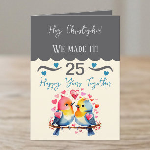Husband 25th anniversary birds grey blue card