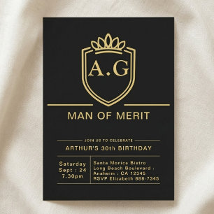 Husband 30th Birthday 30 Years Black Gold Party Invitation