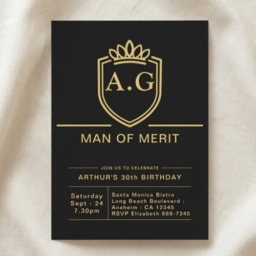 Husband 30th Birthday 30 Years Black Gold Party Invitation