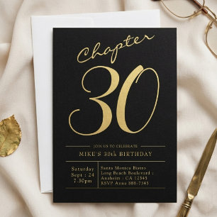 Husband 30th Birthday 30 Years Black Gold Party Invitation