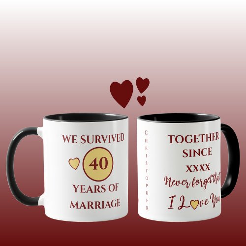 Husband 40 years of marriage est year yellow red mug