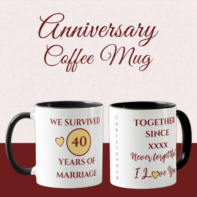 Husband 40 years of marriage est year yellow red mug (Creator Uploaded)