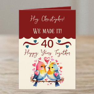 Husband 40th anniversary birds maroon blue card