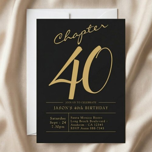 Husband 40th Birthday 40 Years Black Gold Party Invitation