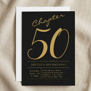 Husband 50th Birthday 50 Years Black Gold Party Invitation