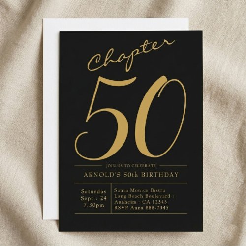 Husband 50th Birthday 50 Years Black Gold Party Invitation