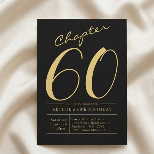Husband 60th Birthday 60 Year Old Black Gold Party Invitation