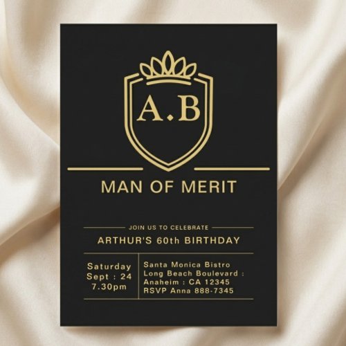 Husband 60th Birthday 60 Years Black Gold Party Invitation