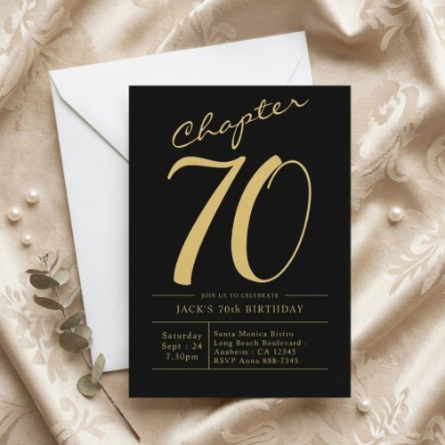 Husband 70th Birthday Seventy Black Gold Party Inv Invitation
