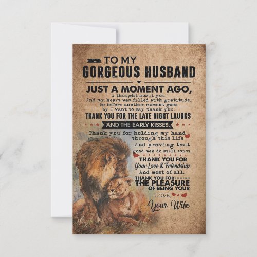 Husband A Moment To My Gorgeous Husband Thank You Card