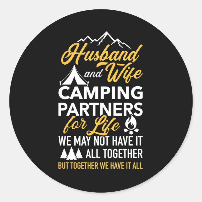 Husband And Wife Camping Partner For Life Classic Round Sticker (Front)