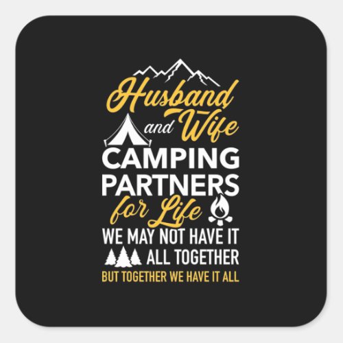 Husband And Wife Camping Partner For Life Square Sticker