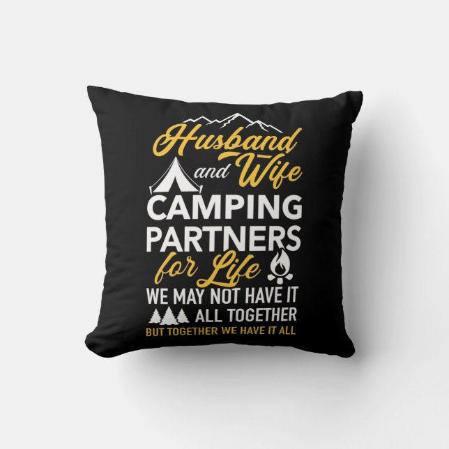 Husband And Wife Camping Partner For Life Throw Pillow (Front)