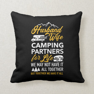 Husband and wife camping partners life throw pillow