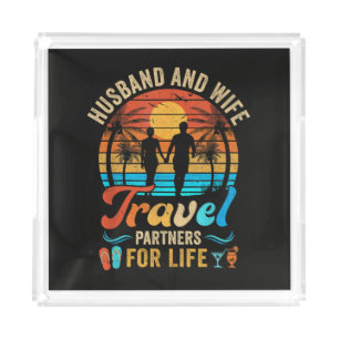 Husband and Wife Travel Partners for Life Beach Acrylic Tray
