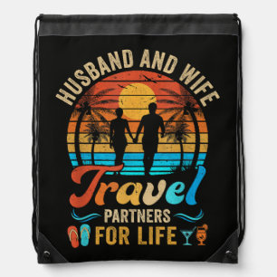 Husband and Wife Travel Partners for Life Beach Drawstring Bag