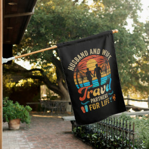 Husband and Wife Travel Partners for Life Beach House Flag