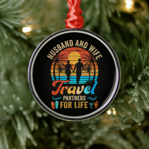 Husband and Wife Travel Partners for Life Beach Metal Ornament