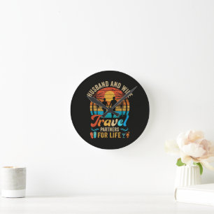 Husband and Wife Travel Partners for Life Beach Round Clock