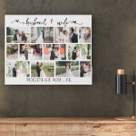 Husband and Wife Wedding Photo Masonry Grid Faux Canvas Print<br><div class="desc">Wedding Photo Collage in modern masonry grid style with handwritten quote and 12 of your favorite photos. The photo template is set up for you to add your pictures which will automatically be displayed in horizontal and vertical formats. The romantic wording reads husband & wife together for life. Together for...</div>