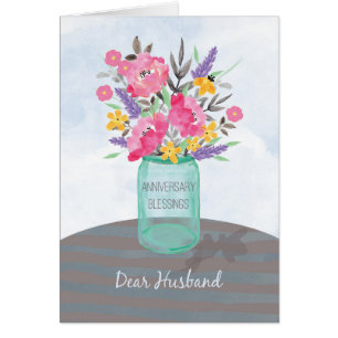 Husband Anniversary Blessings Jar Vase w/ Flowers Cards
