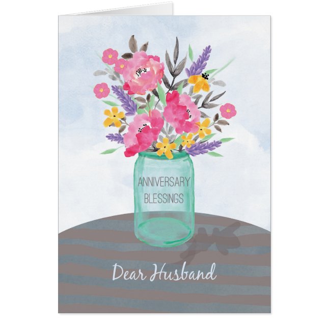 Husband Anniversary Blessings Jar Vase w/ Flowers Cards (Front)