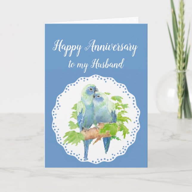 Husband Anniversary, Cute Romantic Parrots, Birds Card (Front)